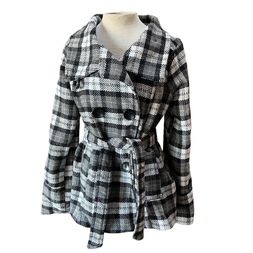 COPY - Max Rave Polyester/wool blend plaid Trench Coat - Sz Lg